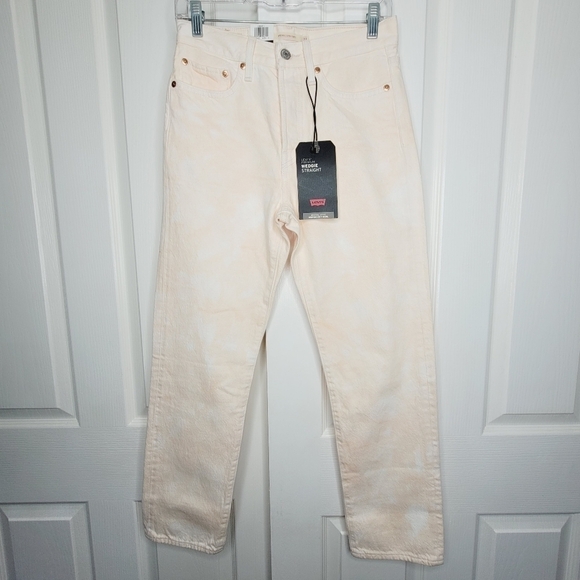 Levi’s Wedgie Straight Jeans 27X28, pale peach/white Tie Dye NWT - Picture 2 of 9
